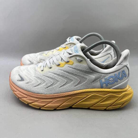 Hoka One One Arahi 6 Running Shoes Women Size 8.5 D Wide White Yellow Sneakers - Picture 3 of 9